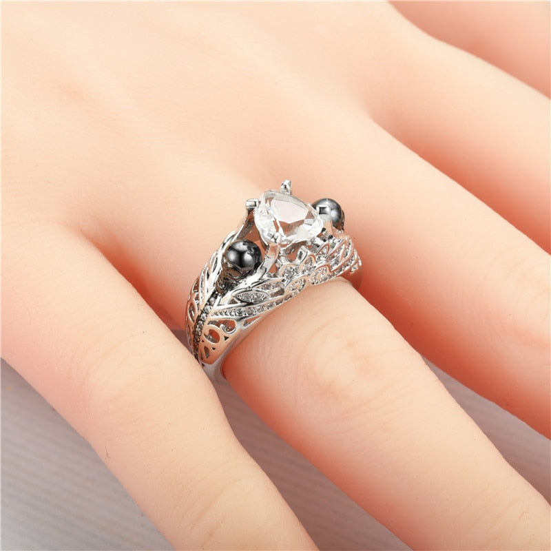 Skull Heart Shape CZ Stone Silver Promise Ring for Women Fashion Jewelry Wedding Gift