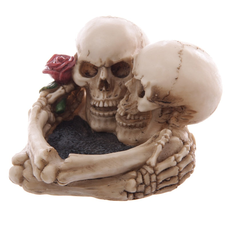 Skull Lovers Ashtray Decorative Romantic Skeleton Heads Skulls with Rose