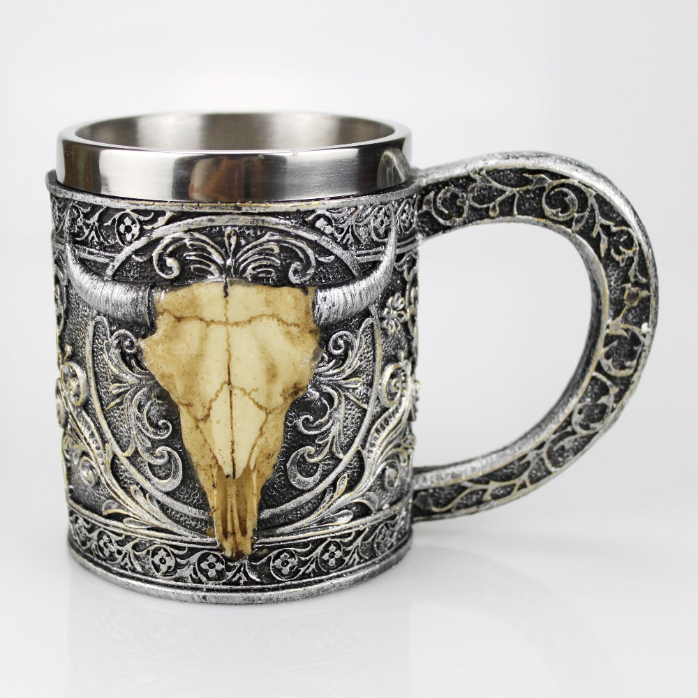 Skull Mug Contain Viking Skeleton Death Grim Knight Gothic Design Coffee Beer Tankard Mugs