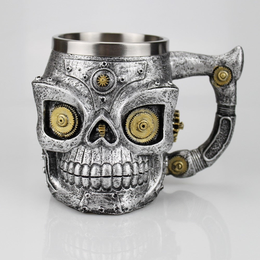 Skull Mug Contain Viking Skeleton Death Grim Knight Gothic Design Coffee Beer Tankard Mugs