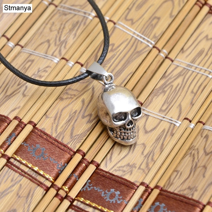 Skull Necklace - Hot Sale Skull Pendant Zinc Alloy Necklaces  Pendants Black Leather Chain Skull Pendant Silver Necklace 19074