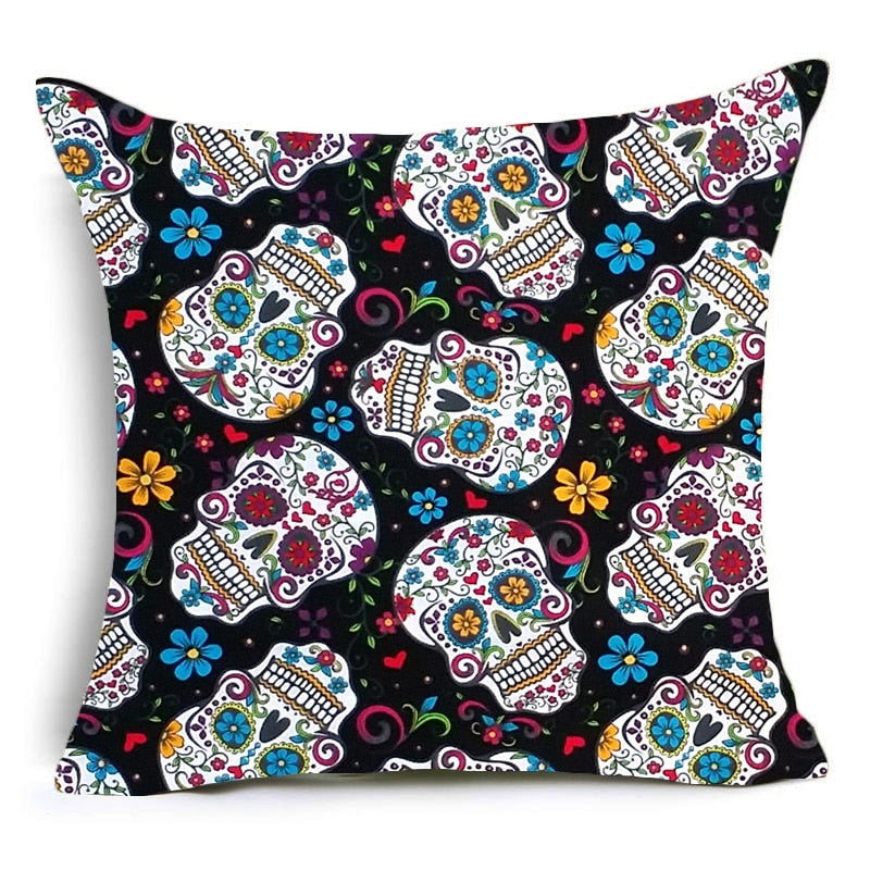 Skull Pattern Cushion Cover Colorful Print Polyester Pillow Casr