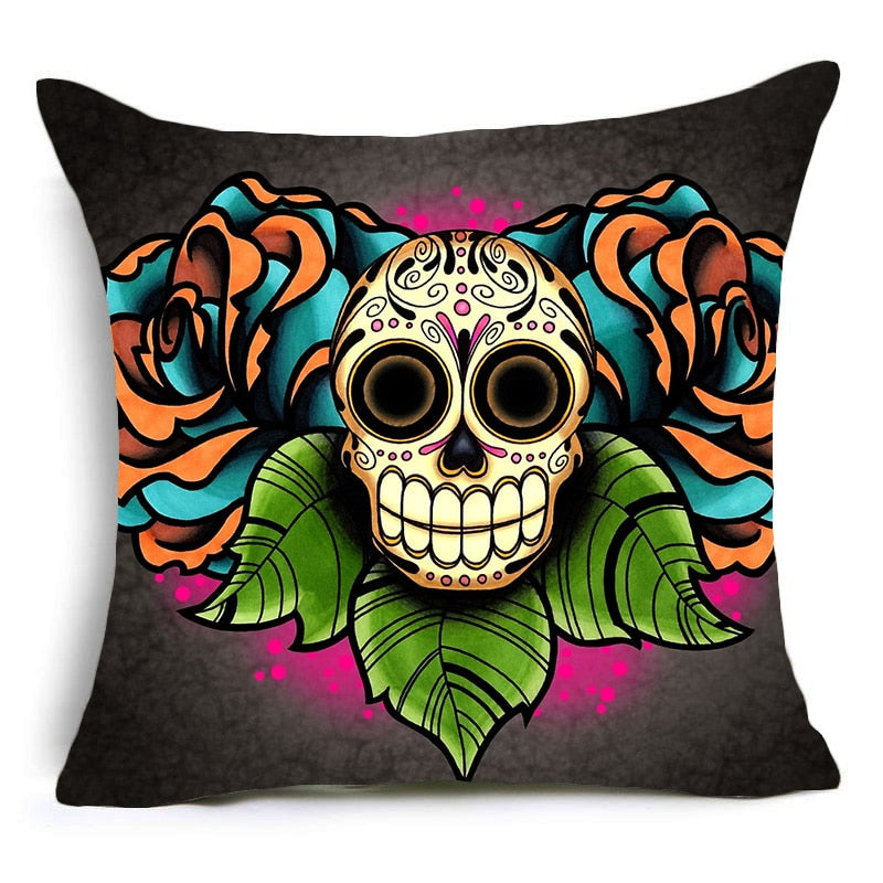 Skull Pattern Cushion Cover Colorful Print Polyester Pillow Casr