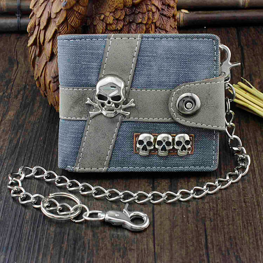 Skull Punk Biker Casual Hasp Wallet Purse With Chain For Men Or Boy