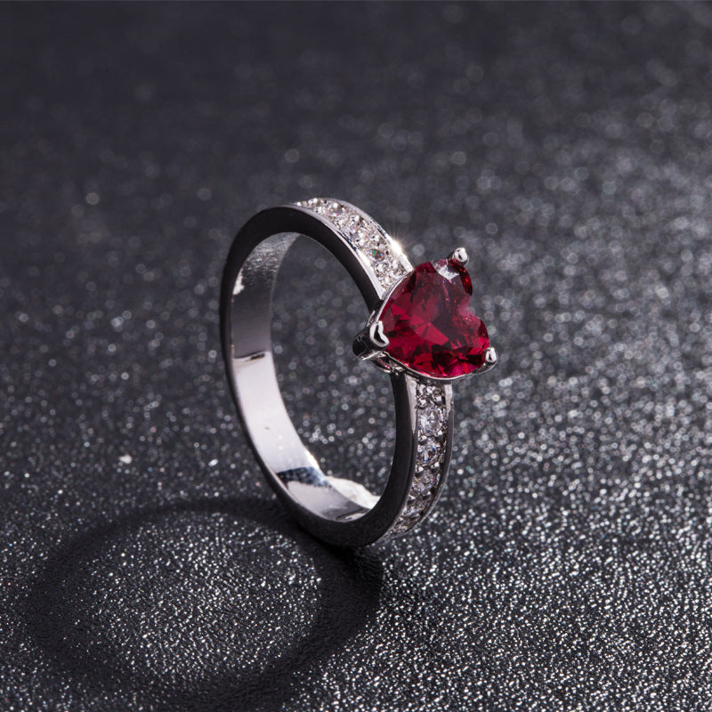 Skull Punk Ring set Women Red Heart Crystal  Rings silver Color Jewelry