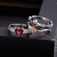 Skull Punk Ring set Women Red Heart Crystal  Rings silver Color Jewelry