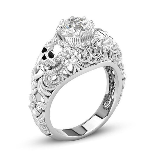 Skull Rings for Women Punk Style Jewelry CZ Stone Zircon Fashion Silver Finger Skeleton Vintage Retro European American Ring