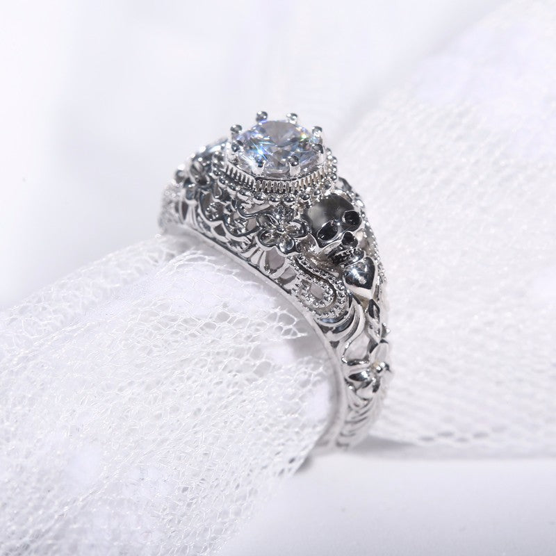 Skull Rings for Women Punk Style Jewelry CZ Stone Zircon Fashion Silver Finger Skeleton Vintage Retro European American Ring