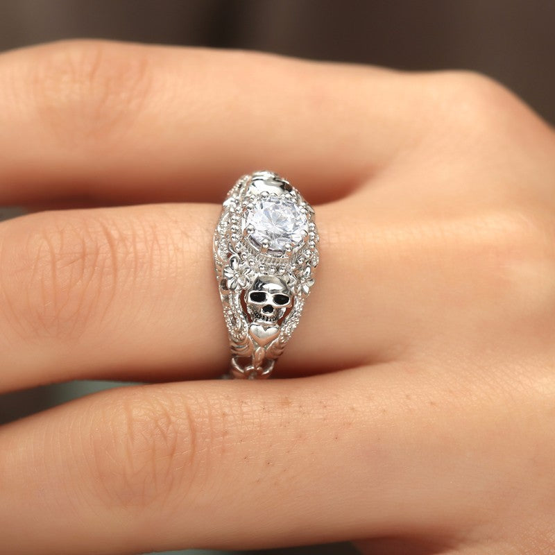 Skull Rings for Women Punk Style Jewelry CZ Stone Zircon Fashion Silver Finger Skeleton Vintage Retro European American Ring