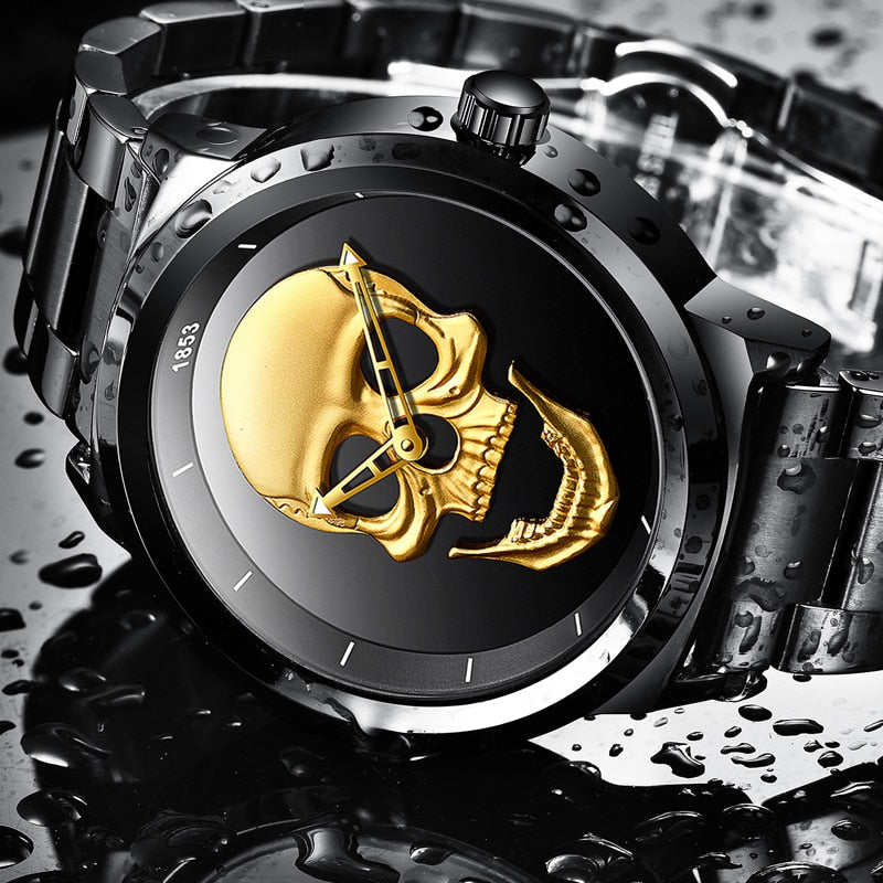 Skull Watches Male Unique Design Men Watch LIGE 2018 Luxury Brand Sports Quartz Military Steel Wrist Watch Men relogio masculino
