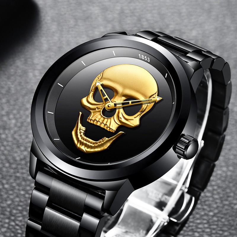 Skull Watches Male Unique Design Men Watch LIGE 2018 Luxury Brand Sports Quartz Military Steel Wrist Watch Men relogio masculino