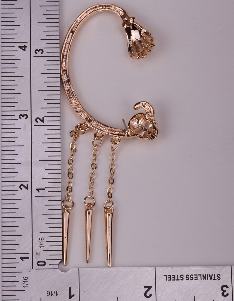 Skull skeleton hand left ear cuff earrings ear clip for women W/ crystal SC61 biker hiphop jewelry