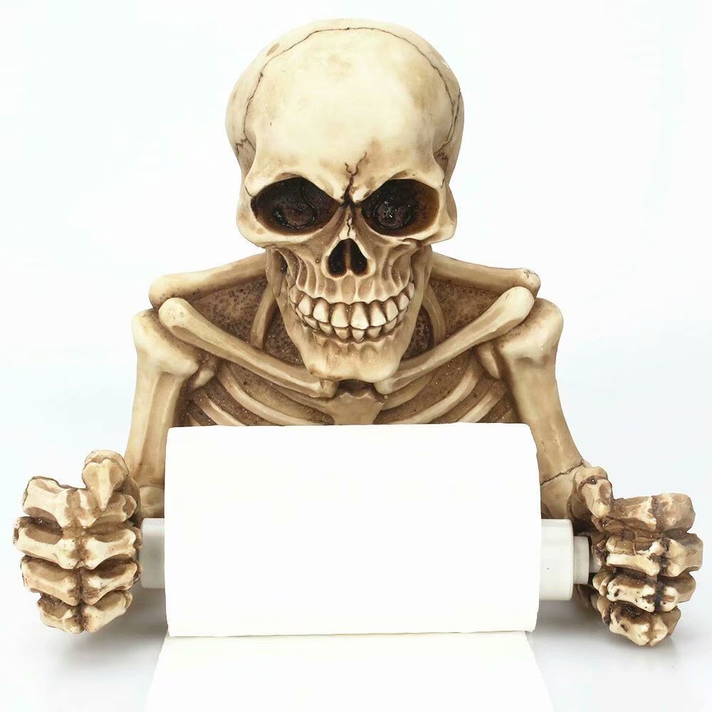 Skull Medieval Toilet Paper Holder Resin Gothic Skeleton Figurine Statue