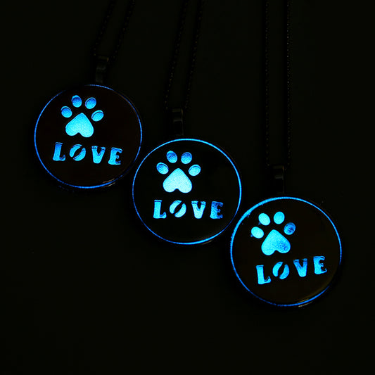Steampunk Glow In the Dark Necklace Silver Color Luminous Stone Locket Cat Dog Paw Pets Pendant Choker Pendant Necklace Jewelry