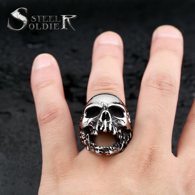 devil punk skull ring stainless steel vintage ring for men titanium steel drop shipping jewelry