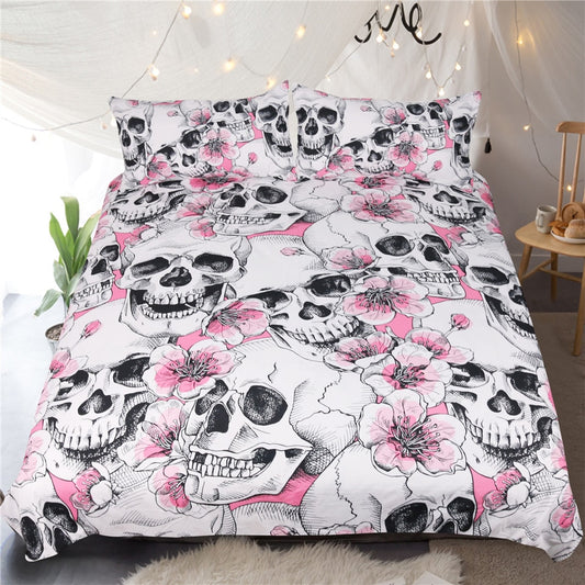 Sugar Skull Bedding Set Cherry Blossoms Duvet Cover Set