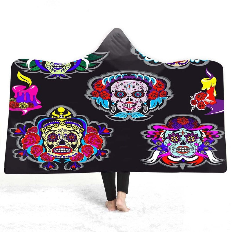 Sugar Skull Hooded Blanket