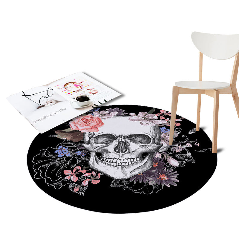 Sugar Skull Printed Coral Velvet Chair Pink Floor Mats Round Carpets Living Room Kids Bedroom Play Area Outdoor Rugs Home Decor