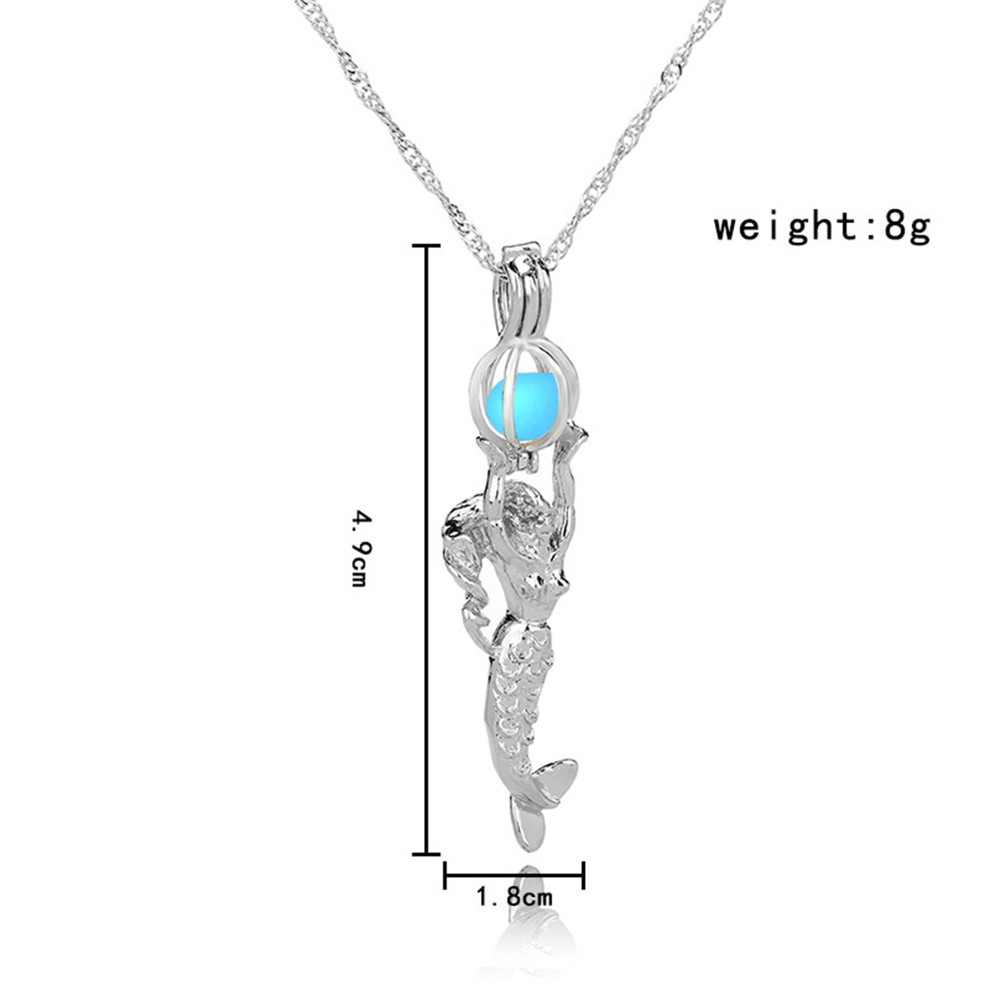 Summer Jewelry Mermaid Pendant Necklace Glow in the Dark Choker Necklace 3 Colors Luminous For Women Gift Silver Color Chain