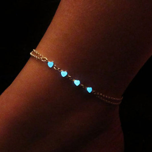 Summer Luminous Ankle Heart Star Pendant Bracelet Sandal Sexy Beach Leg Chain Women Anklets Jewelry