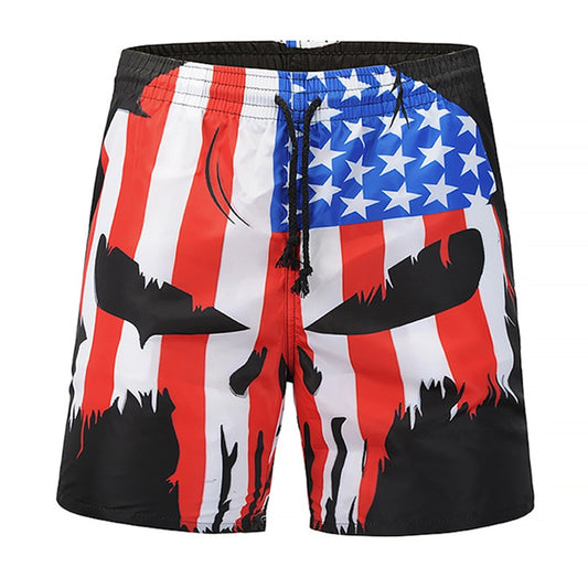 Summer Men Beach Shorts Trousers Skull Punisher USA Flag 3D Print Fashion Men's Bermuda Board Shorts Fitness Sweatpants