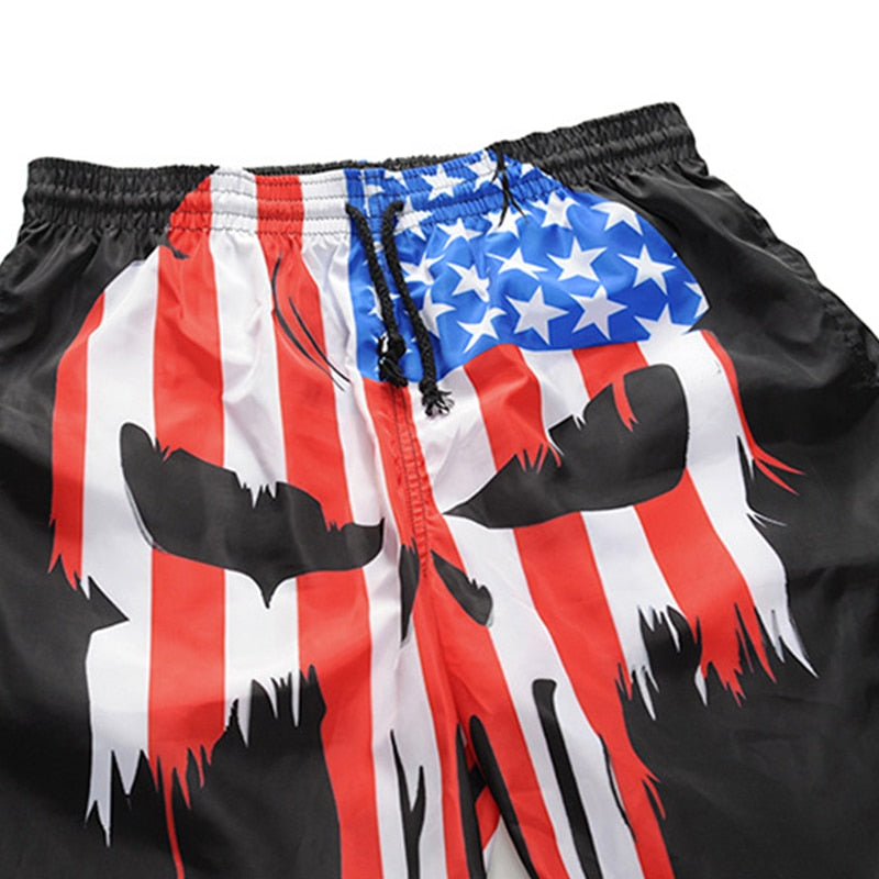 Summer Men Beach Shorts Trousers Skull Punisher USA Flag 3D Print Fashion Men's Bermuda Board Shorts Fitness Sweatpants