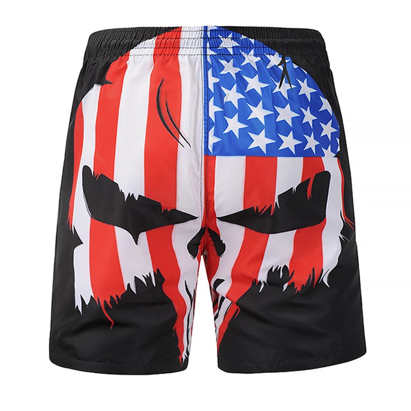 Summer Men Beach Shorts Trousers Skull Punisher USA Flag 3D Print Fashion Men's Bermuda Board Shorts Fitness Sweatpants