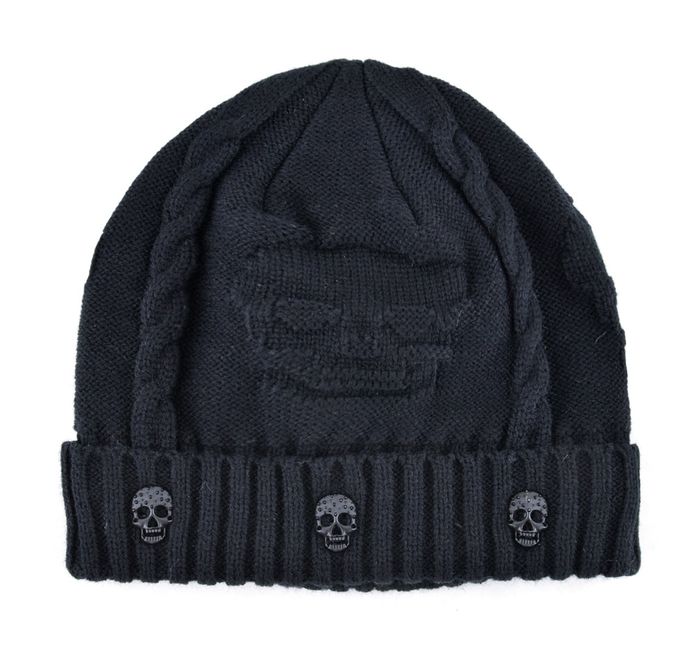 Super cool Skull pattern hats for men beanies Knitted wool plus velvet bone Solid Color Hip-hop Cap winter women's hat gorro cap