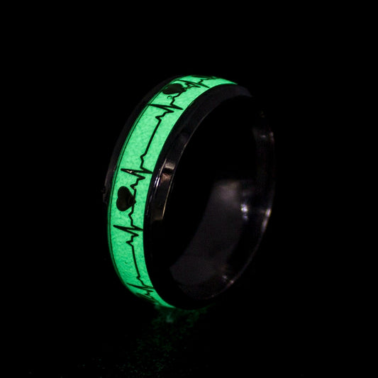 Superman Heart Luminous Rings for Women Men Stainless Steel Fluorescent Glowing In dark Finger Freemason Batman Rings Jewelry