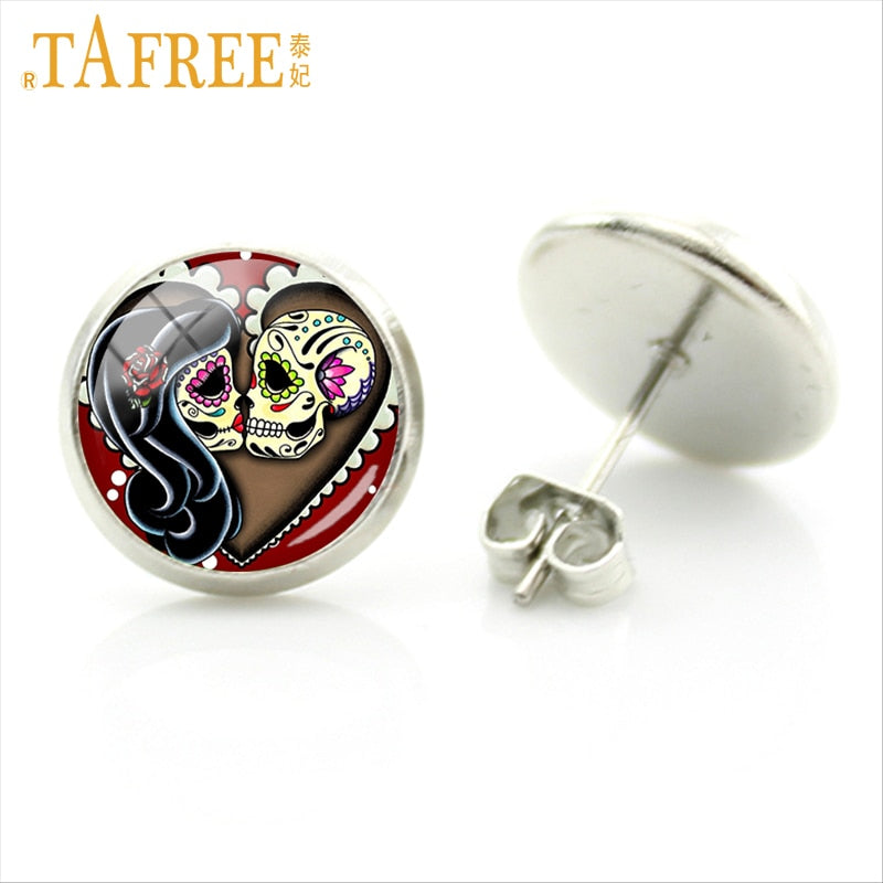 Skeleton Heart Stud Earrings Rock Punk skull earring wholesale price Halloween party fashion Retro for women jewlery A651