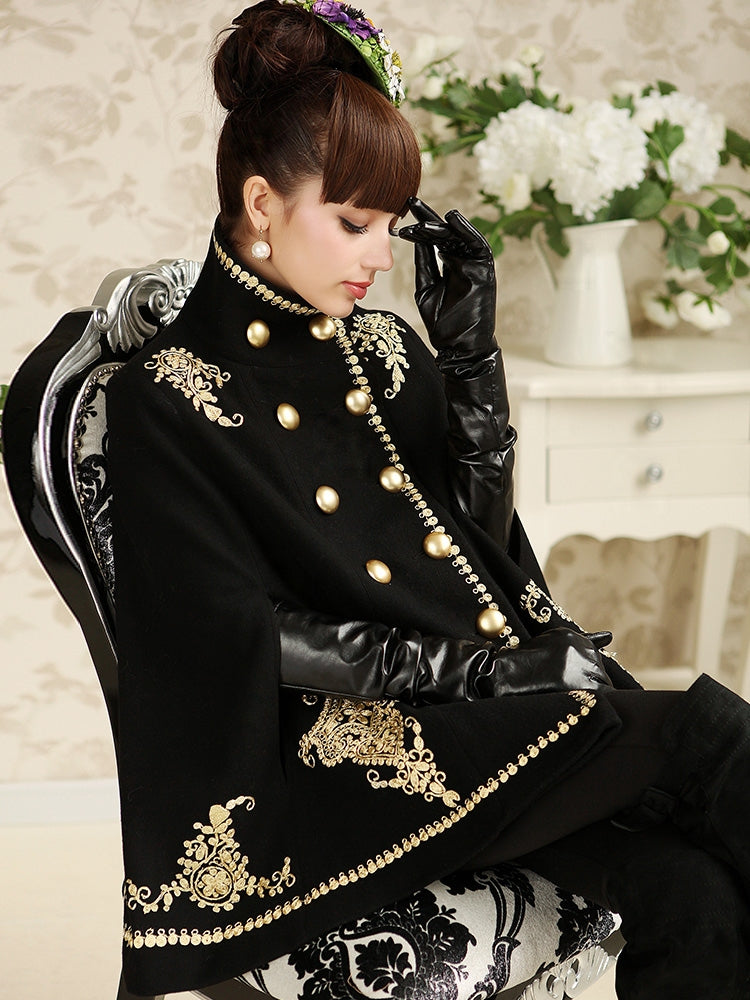 Original New Brand Autumn and Winter Navy Black Double Breast Elegant Women Cape Cloak Poncho Coat Women