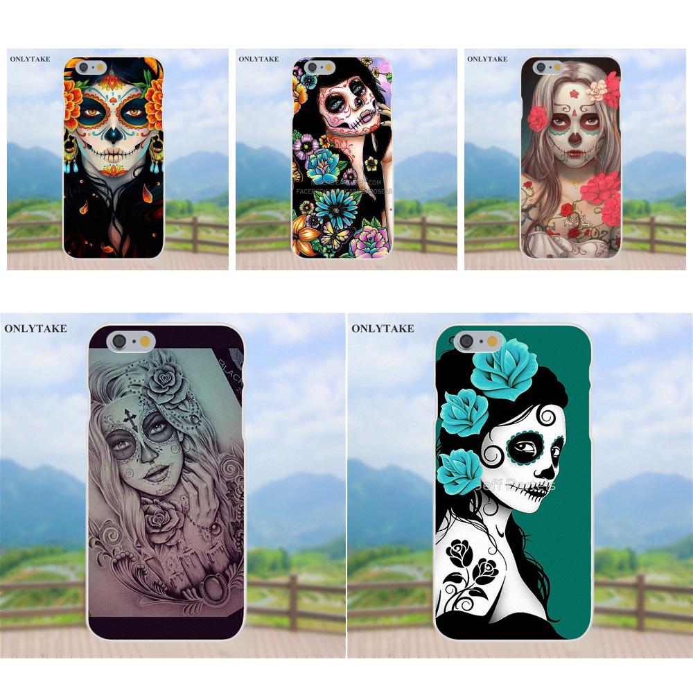 Cases For Apple iPhone 4 4S 5 5C SE 6 6S 7 8 Plus X Galaxy Grand Core II Prime Alpha Sugar Skull Day Of The Dead Girl Tattoo