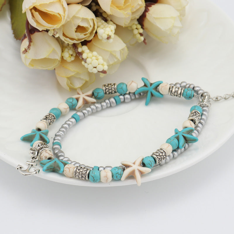 Tenande Bohemian Shell Beads Starfish Anchor Anklets Bracelets for Women Beach Leg Chain Ankle Chain Sandals Foot Jewelry