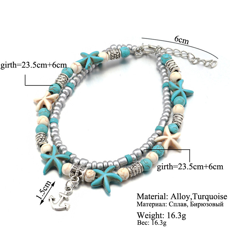 Tenande Bohemian Shell Beads Starfish Anchor Anklets Bracelets for Women Beach Leg Chain Ankle Chain Sandals Foot Jewelry