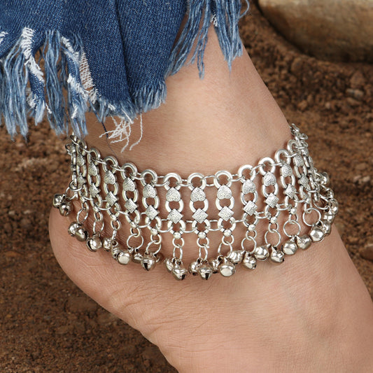 Tenande Punk Metal Chunky Chain Bell Anklets for Women Statement Bell Tassel Leg Bracelets for Women Beach Sandals Foot Jewelry