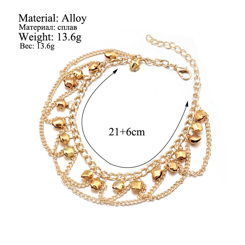 Tenande Trendy Gold Color Chain Bell Tassels Anklets Multi Layer Cross Ankle Bracelet for Women Sandals Cheville Foot Jewelry