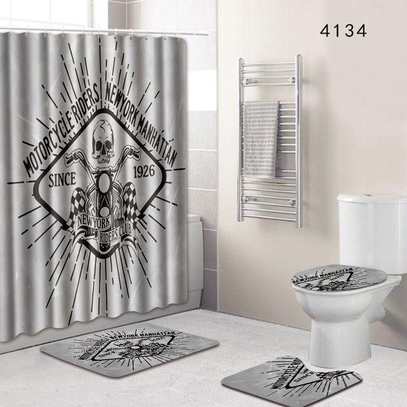 The 4 sets bathroom carpet and rug Shower curtain cranium Toilet seat cover