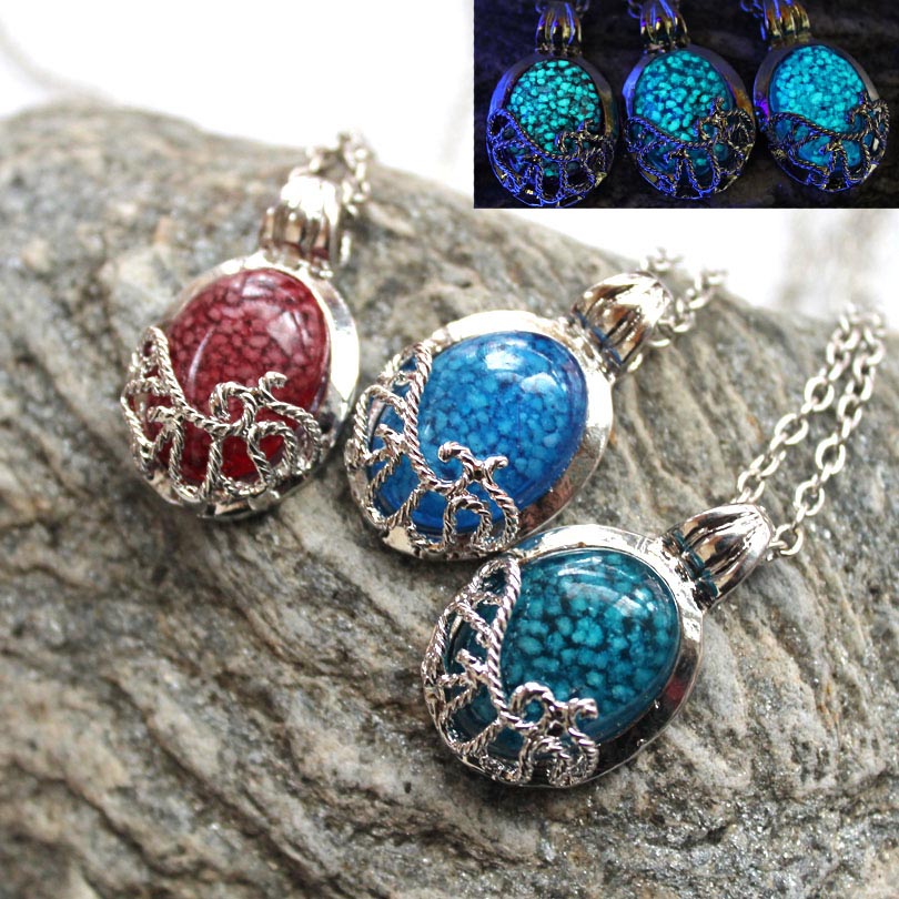 The Vampire Diaries necklace luminous stone Katherine Pierce moonstone Pendants Necklaces GLOW in the DARK amulet Sweater Chain