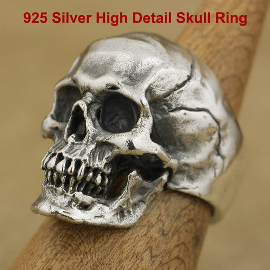 Thick Heavy Punk Retro Fashion Solid 925 Sterling Silver Cool Men's Biker Personality High Detail Skull Ring US Size 7~15