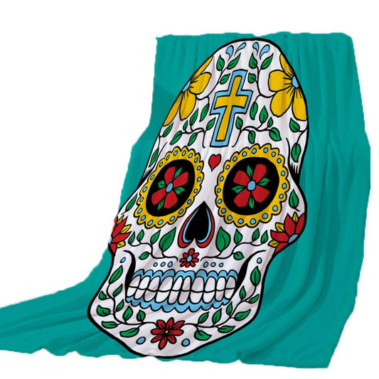 Thicking Blanket For Bed Super Soft Flowers   Skull Halloween Throw Blanket Art Beach Towel Throw Travel Machine Washable CB71