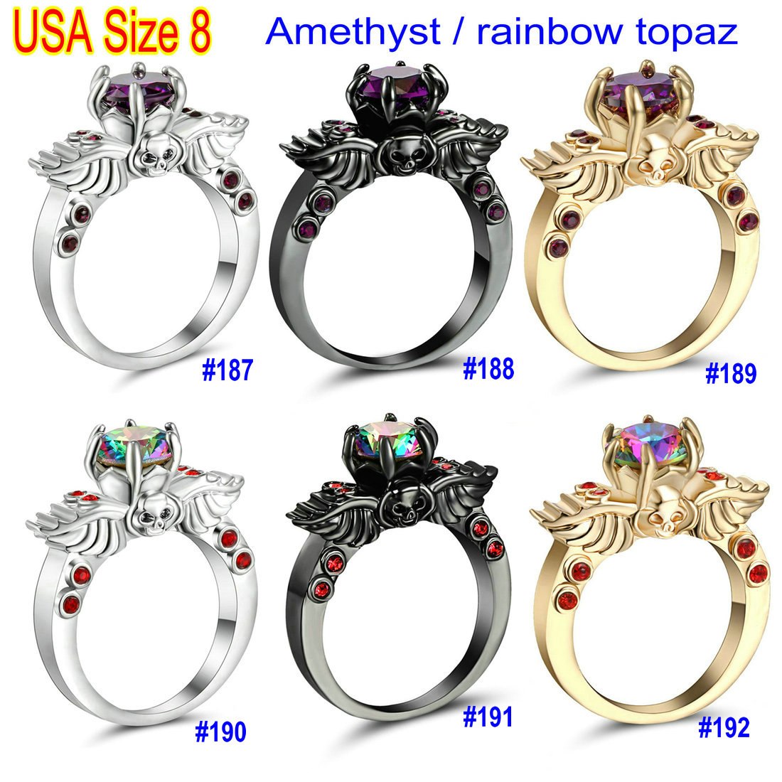 Brand New Arrival Creative Black Silver Gold colour Wing Skull Ring with AAA Zirconia Crystal Plated Party Jewelry