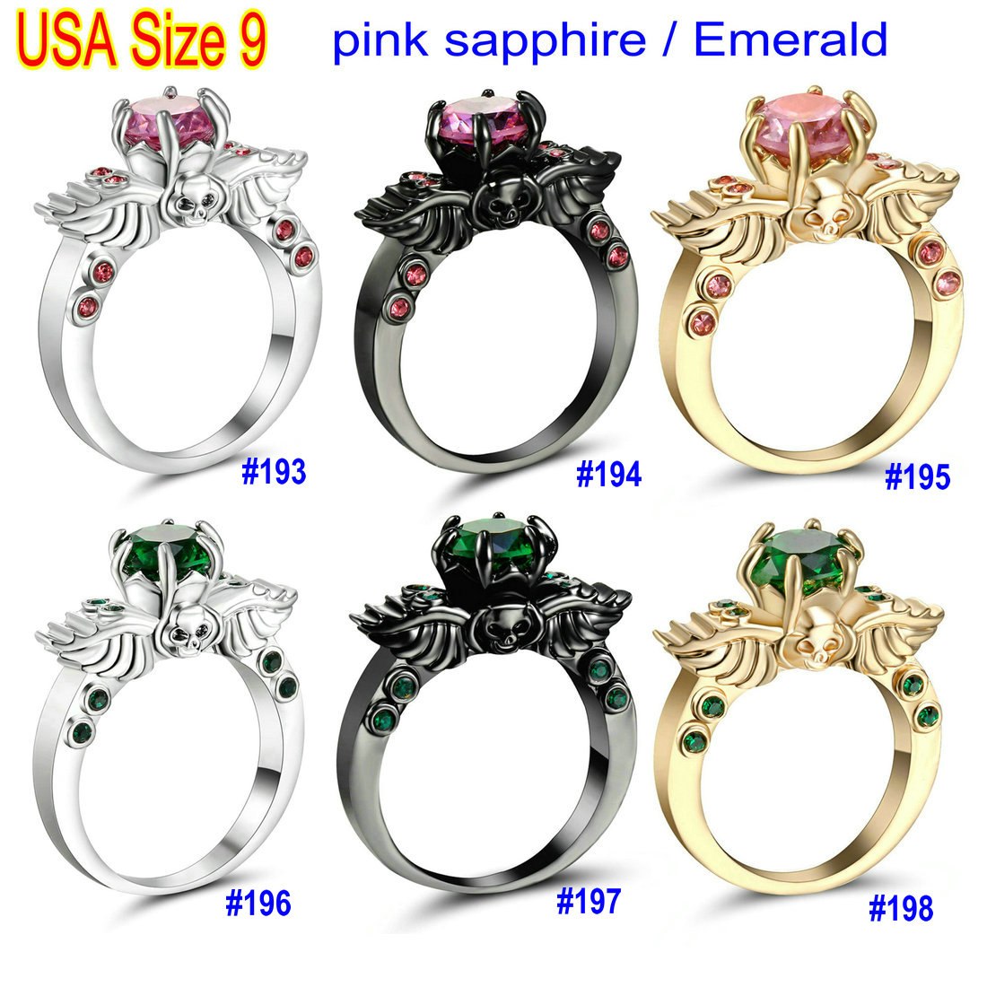 Brand New Arrival Creative Black Silver Gold colour Wing Skull Ring with AAA Zirconia Crystal Plated Party Jewelry