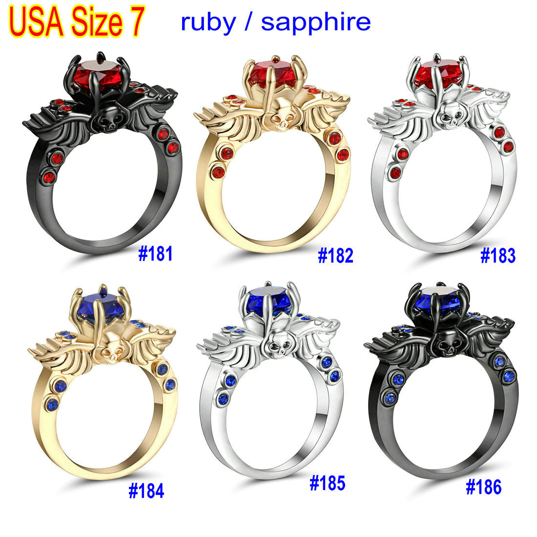 Brand New Arrival Creative Black Silver Gold colour Wing Skull Ring with AAA Zirconia Crystal Plated Party Jewelry