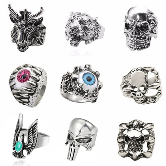 Tiger Ring For Men Jewelry Vintage Punk Mens Rings Steampunk Hollow Stainless Steel Rings Of Anime Skull Hip Hop