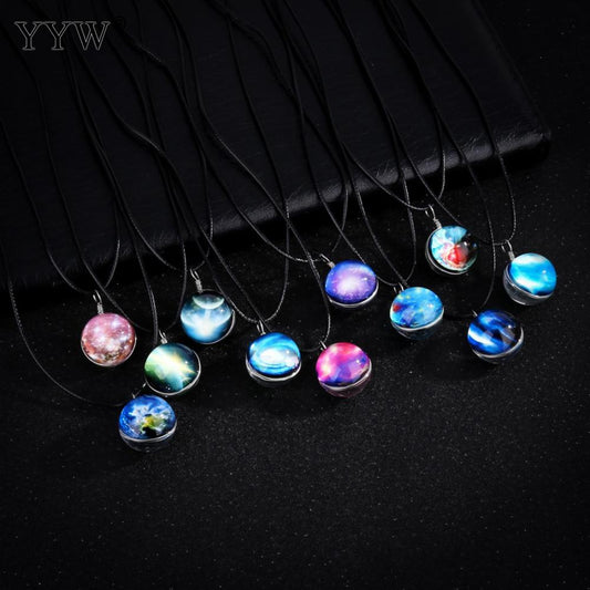 Time Gem Jewelry Necklace Glass Glowing Pendant Necklace Glow In The Dark Necklace Long Chain Luminous Necklace Starry Design