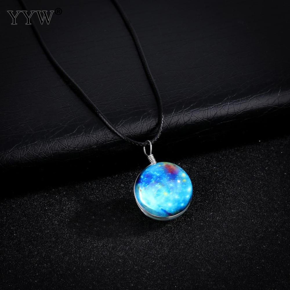 Time Gem Jewelry Necklace Glass Glowing Pendant Necklace Glow In The Dark Necklace Long Chain Luminous Necklace Starry Design