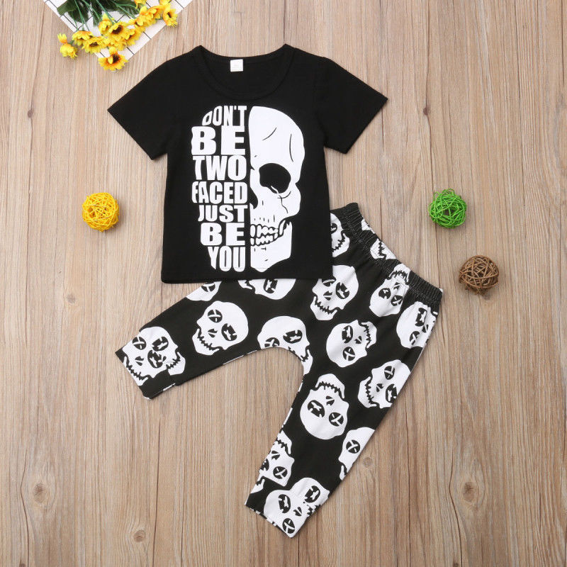 Toddler Kids Baby Boy Clothes Set Skull T Shirt Tops