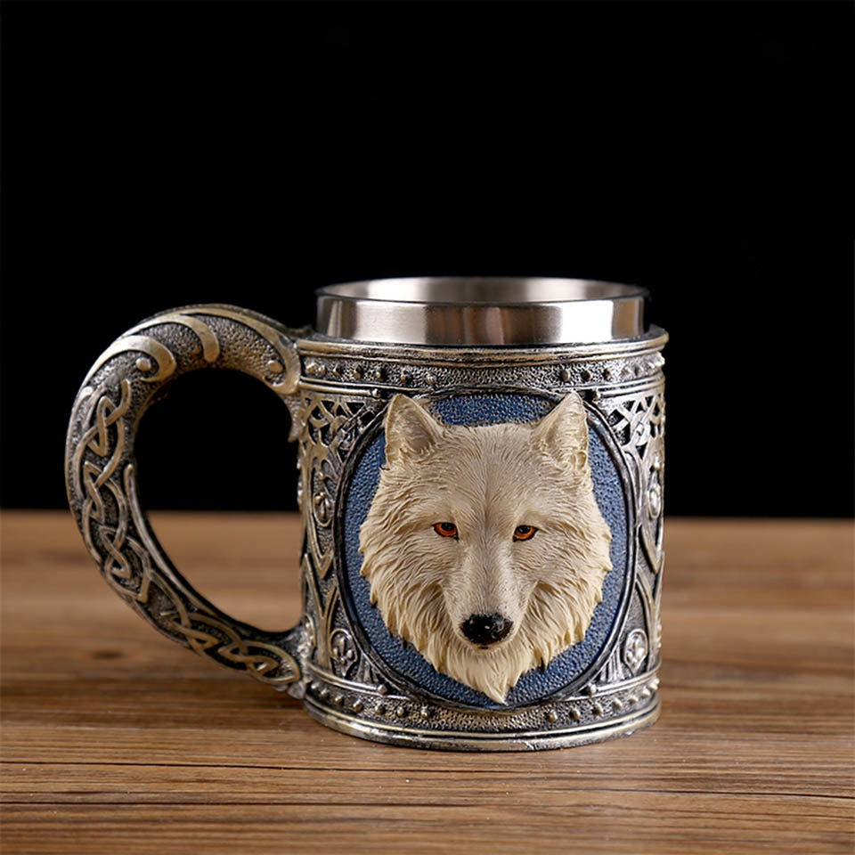 3D Creative Skull Mug Double Wall Stainless Steel Tea Cup Milk Bottle Coffee Mug Skull Knight Tankard Drinking Mug