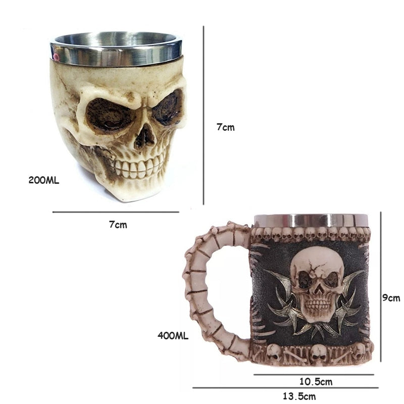 3D Creative Skull Mug Double Wall Stainless Steel Tea Cup Milk Bottle Coffee Mug Skull Knight Tankard Drinking Mug