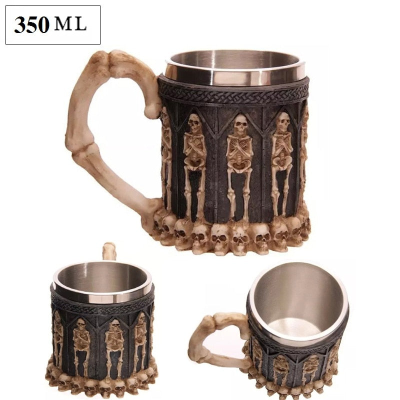 3D Creative Skull Mug Double Wall Stainless Steel Tea Cup Milk Bottle Coffee Mug Skull Knight Tankard Drinking Mug